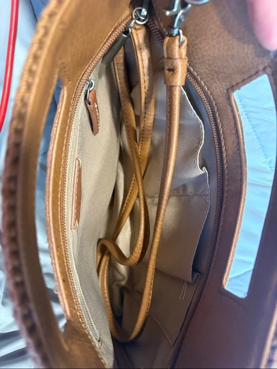 The Sak Embossed Floral Leather Tote Clutch in Cognac - Picture 2 of 3